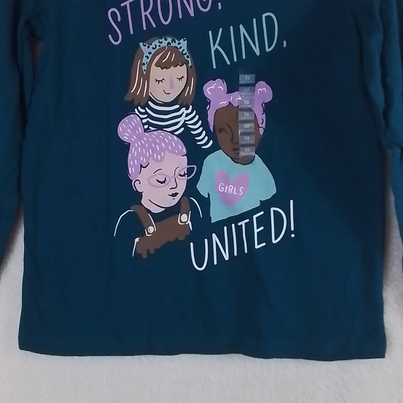 Carter's Kid Long Sleeve Cotton T-Shirt Girl's Size 10 Teal w/ Diversity Theme - Picture 5 of 11